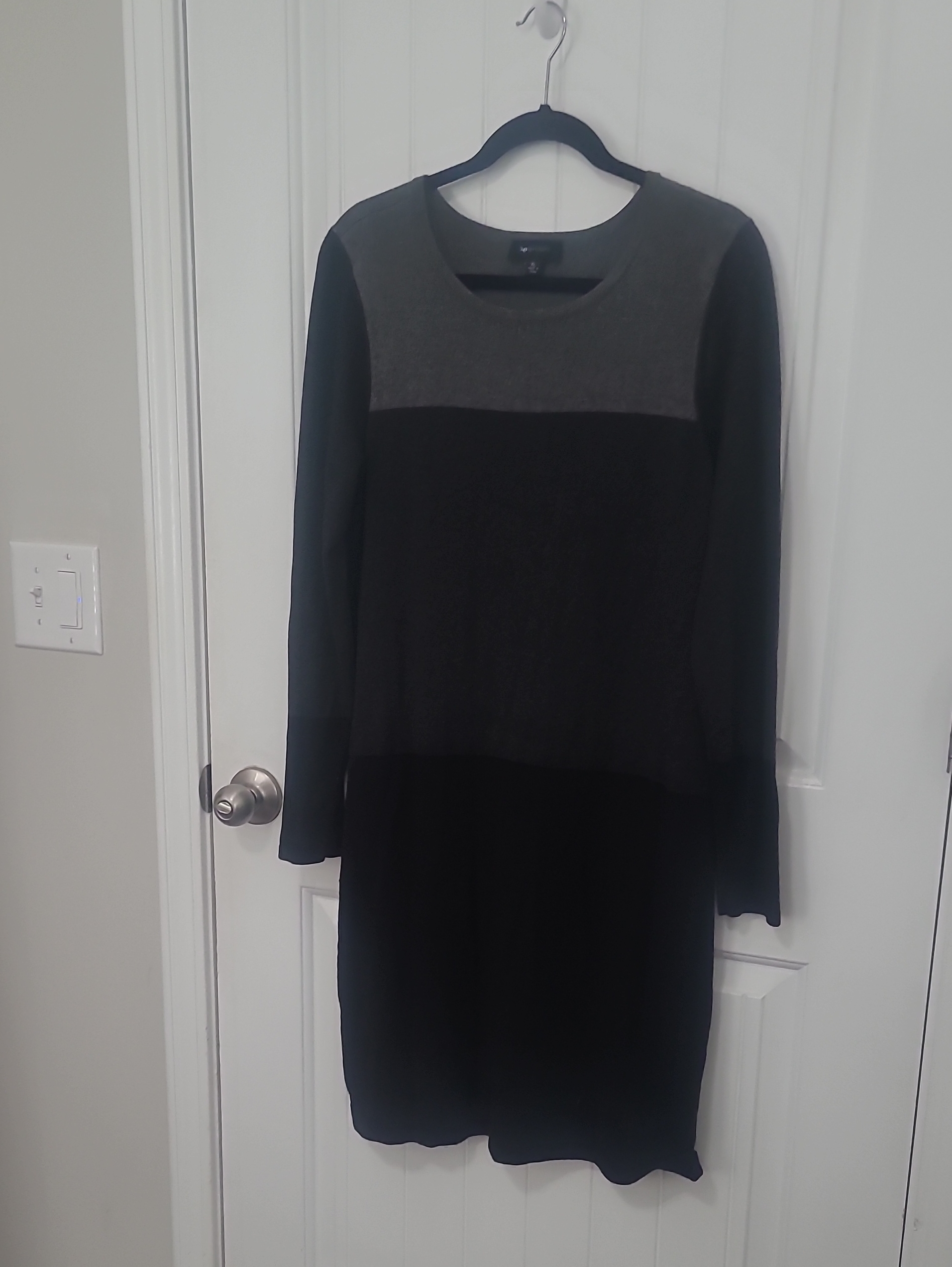 Ab Studio Black And Gray Long Sleeve Knit Dress
